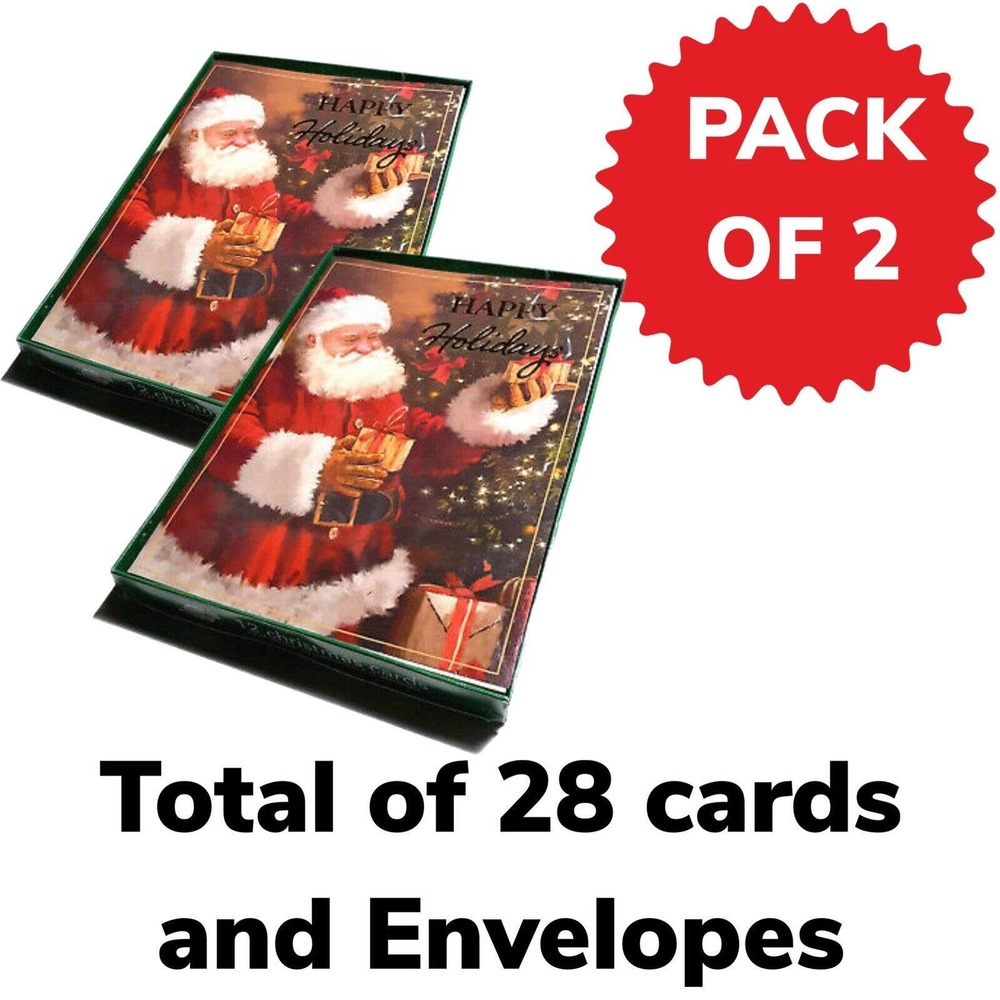 Set Of Two Christmas Cards 28 Envelopes With White Envelopes 5’ X 7’ Santa